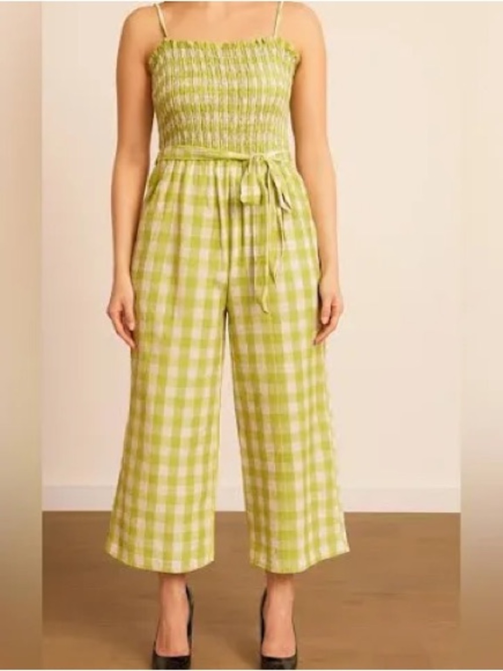 Final price House of Harlow Green and White Smocked Gingham Jumpsuit
